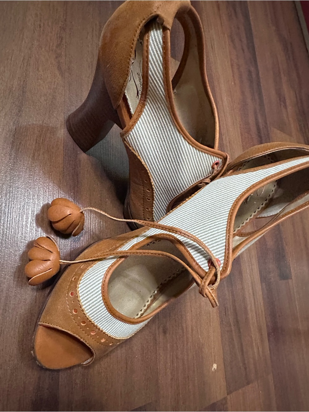 Poetic License Tan & Cream Peep-Toe Lace-Up Heels - Picture 6 of 7